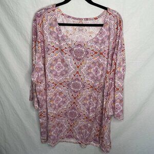 J Jill Luxe Supima A Line Tunic Cotton Size 4X Purple Medallion Print